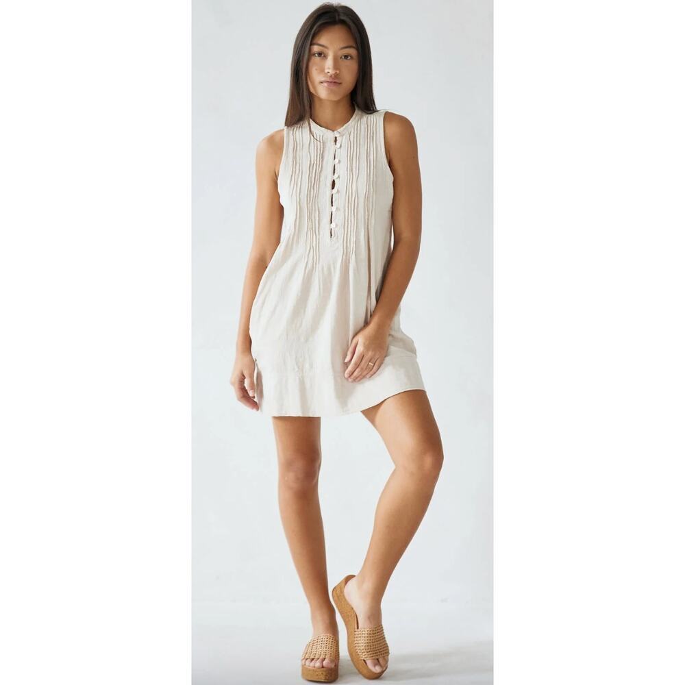 Blanco Suza Beige 100% Cotton Button Cover Up Beach Mini Dress